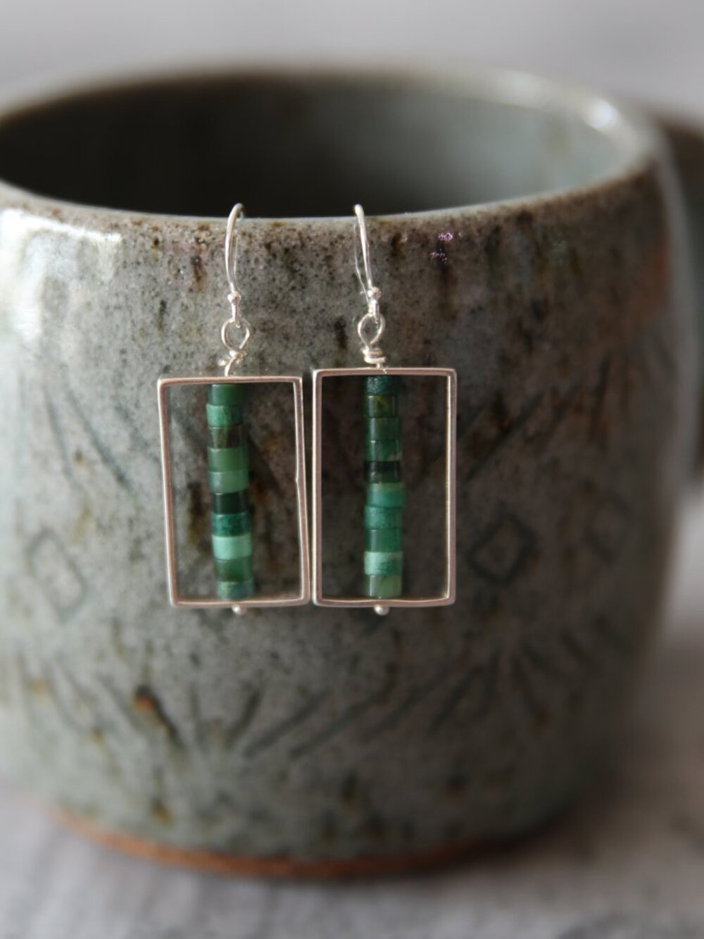 Sterling and Jade Rectangle Earrings Handmade